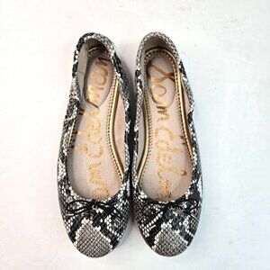 Sam Edelman Bow Ballet Flats Snake Print Leather Preppy Ballerina Shoes Size 7